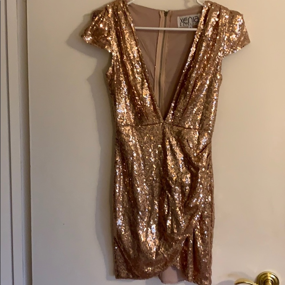 Rose gold sequined mini dress
